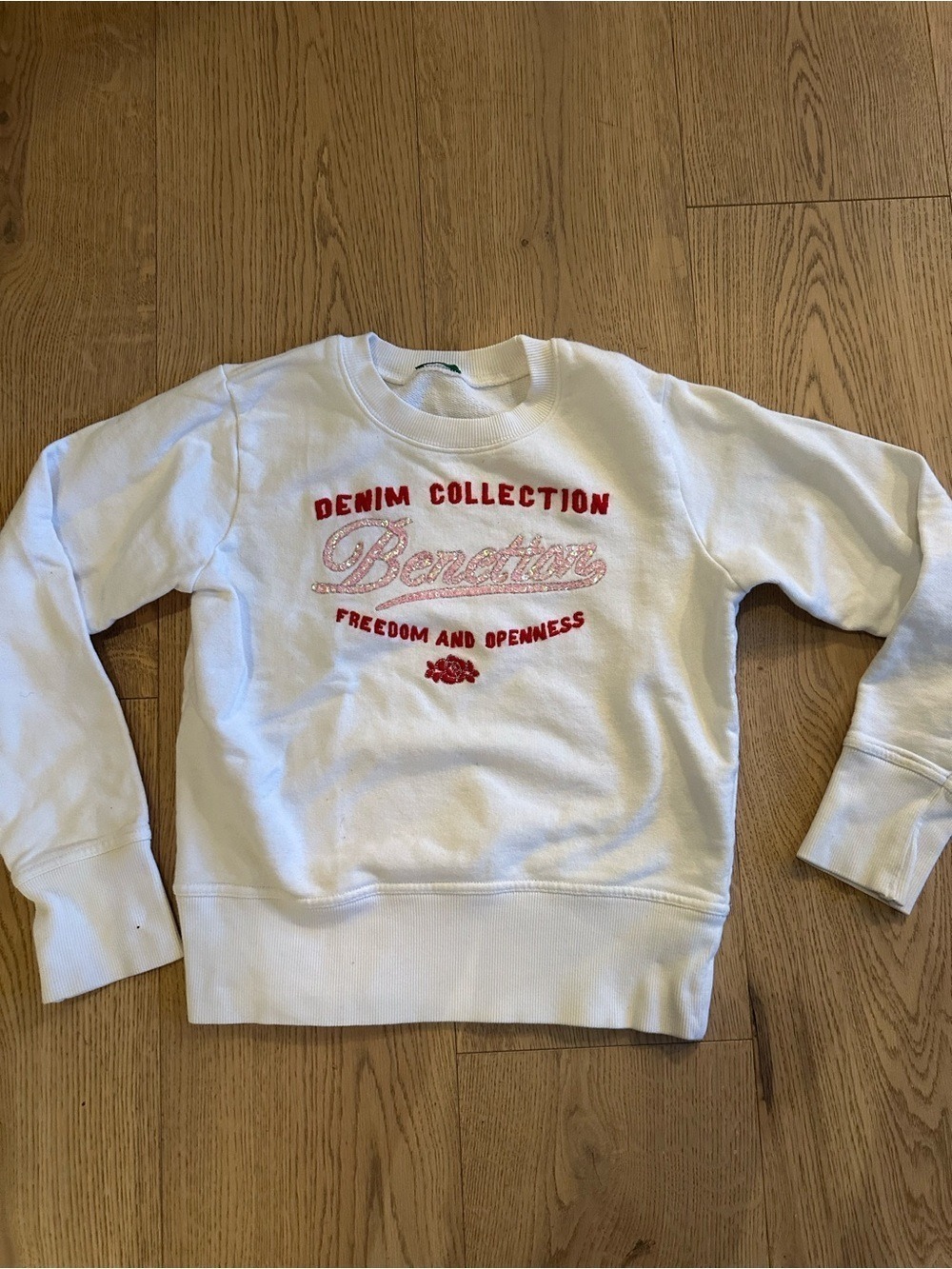 UNITED COLOURS OF BENETTON DENIM COLLECTION WHITE / PINK GIRLS SWEATSHIRT SZ